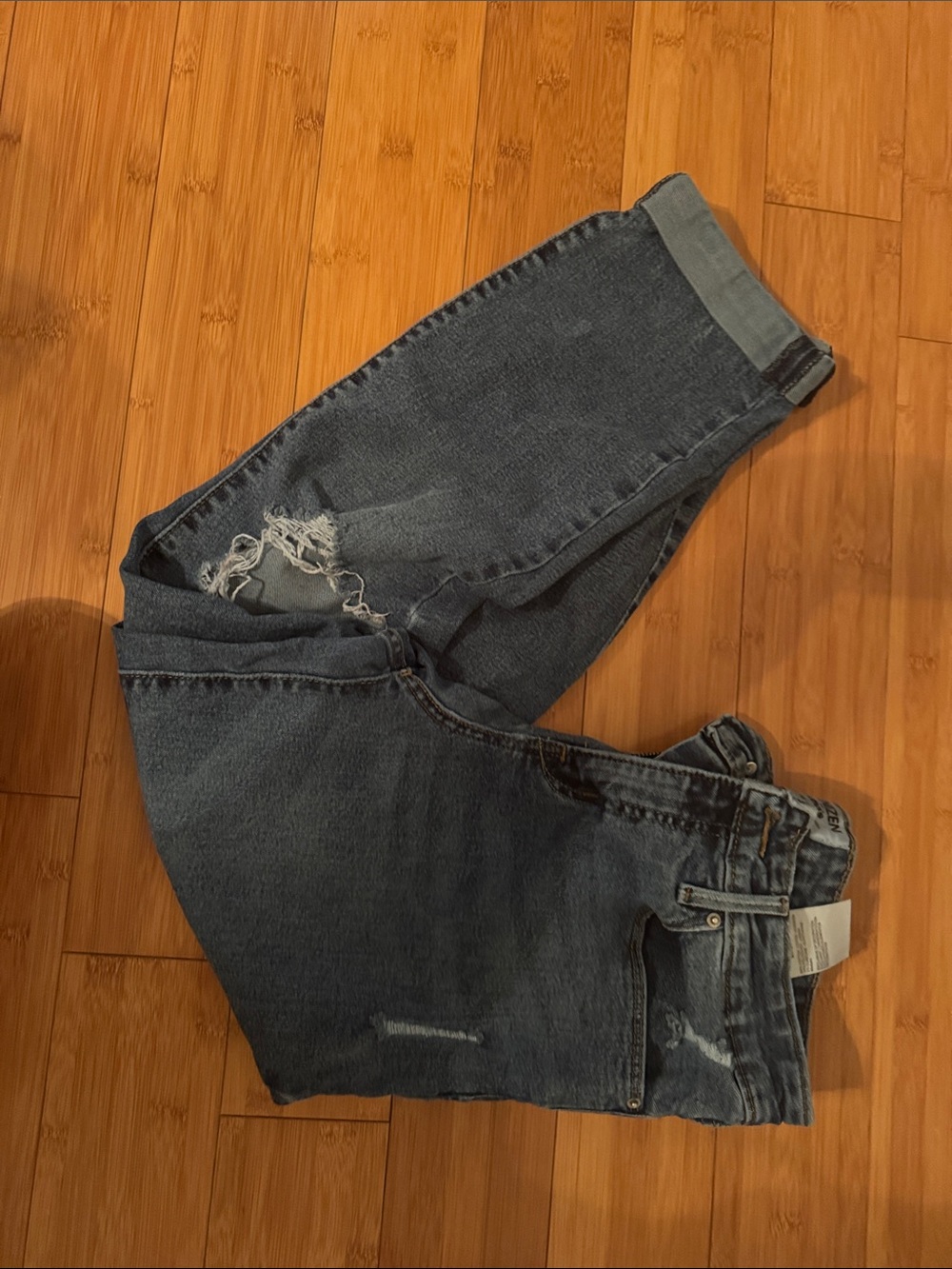 Levi's Distressed Dark Blue High-Rise Mom Jeans